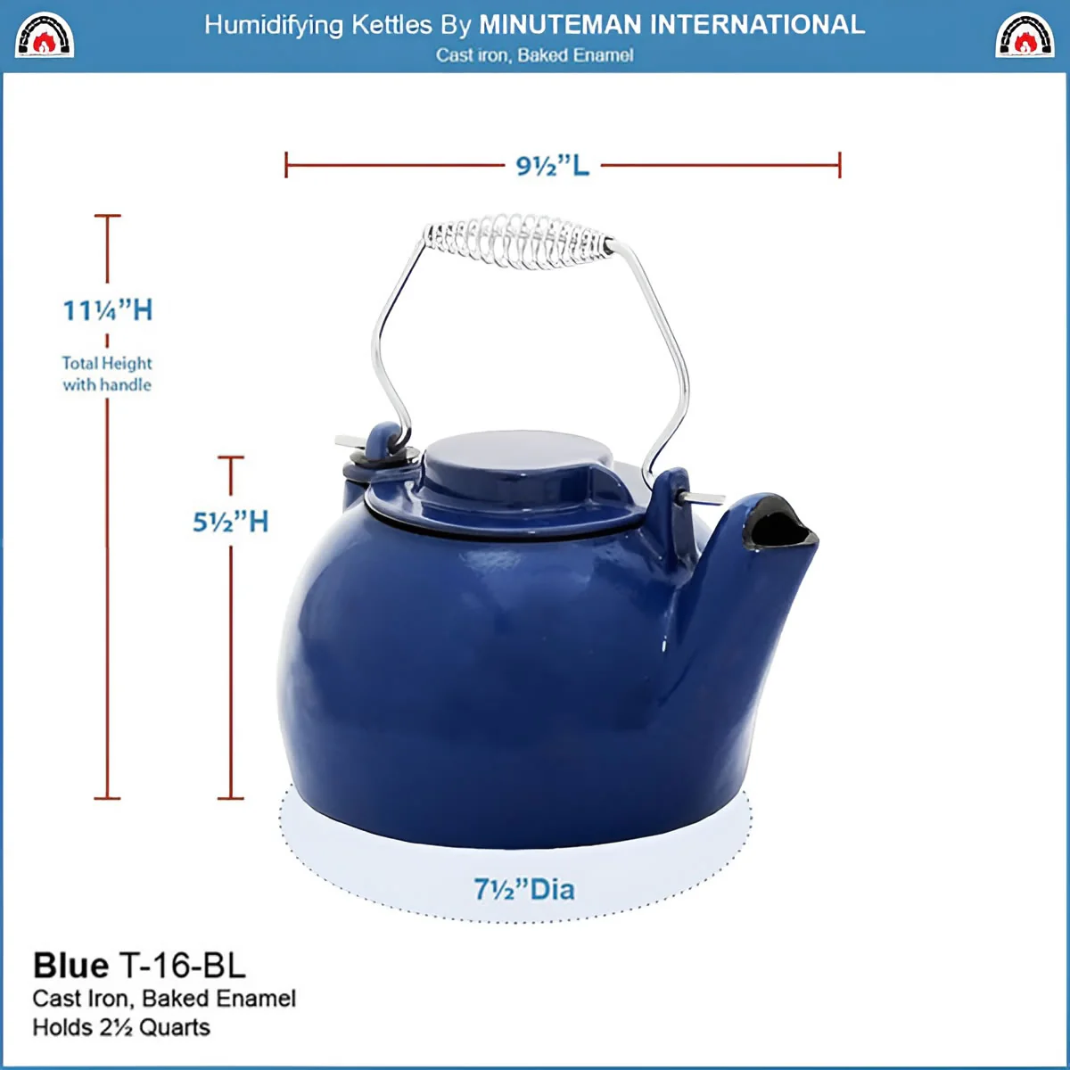 2.5 Qt Blue Cast Iron Kettle - Image 3