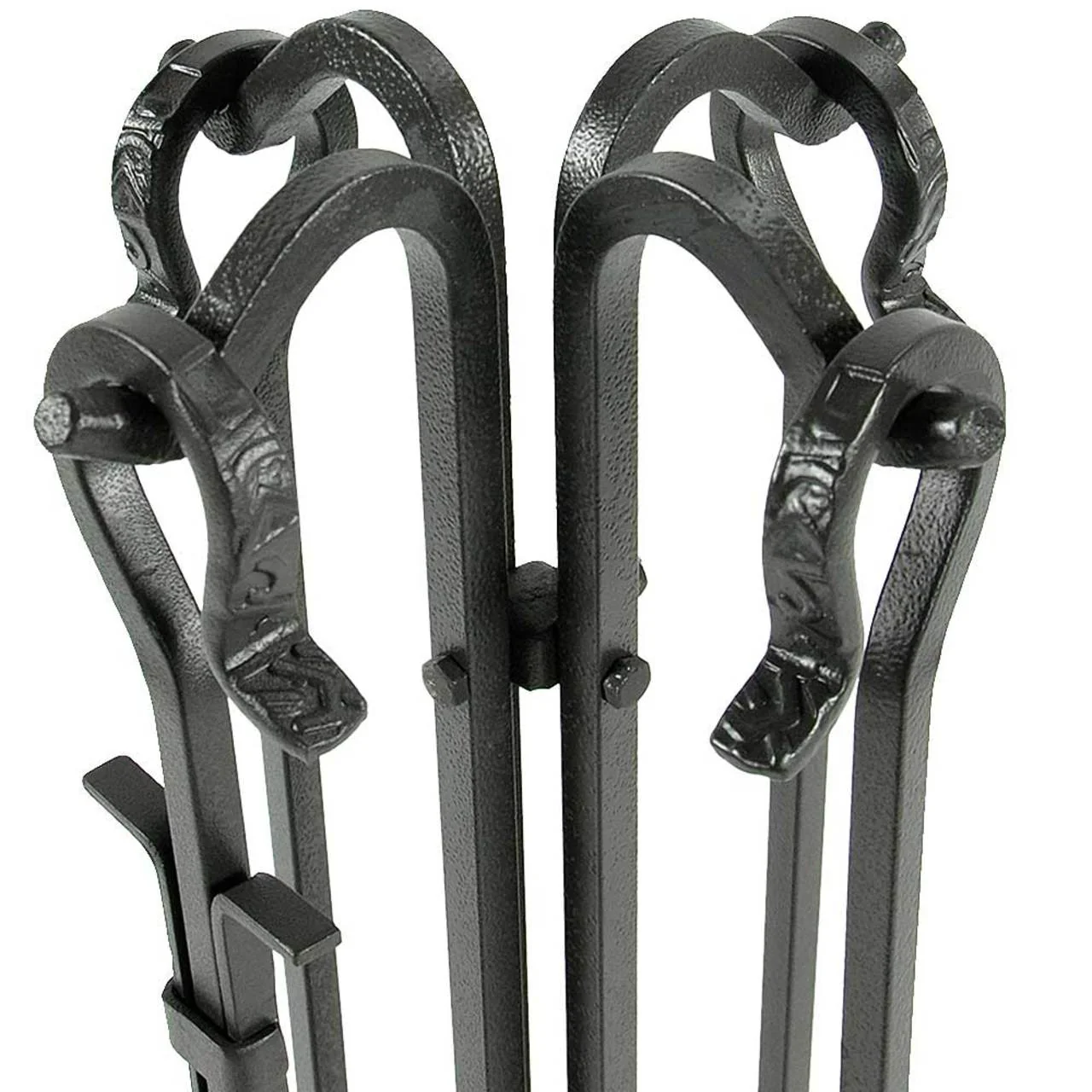 5 Piece Olde World Iron Fireplace Tool Set with Crook Handles - F-1181 - Image 3