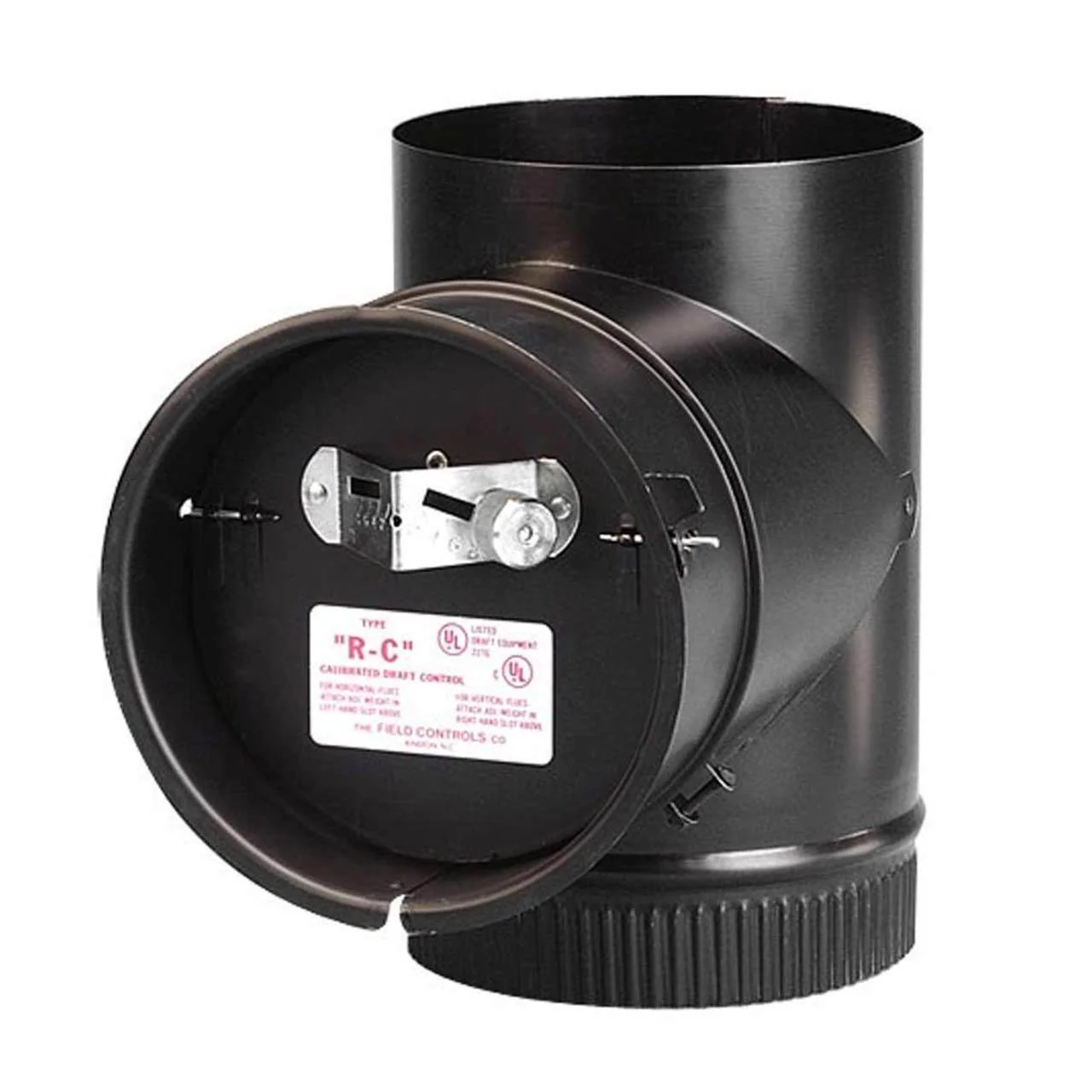 6" Diameter Black Barometric Damper with Tee - Image 2