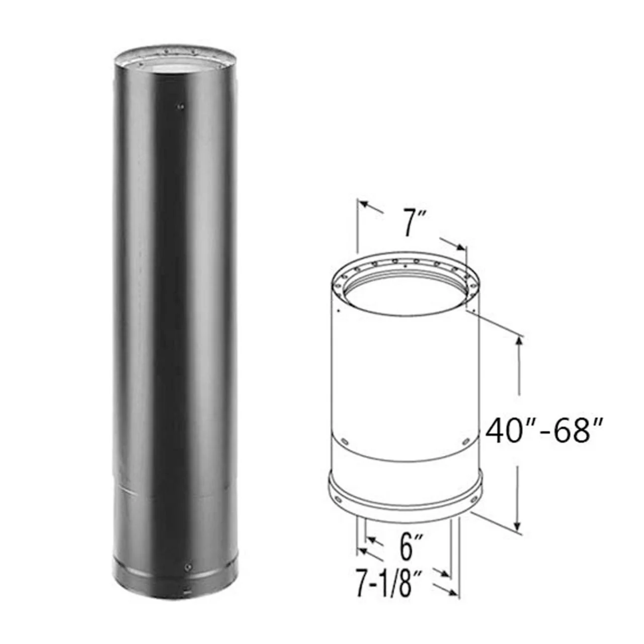 6" DVL 40" - 68" Double-Wall Telescoping Black Stove Pipe - 6DVL-68TA - Image 2