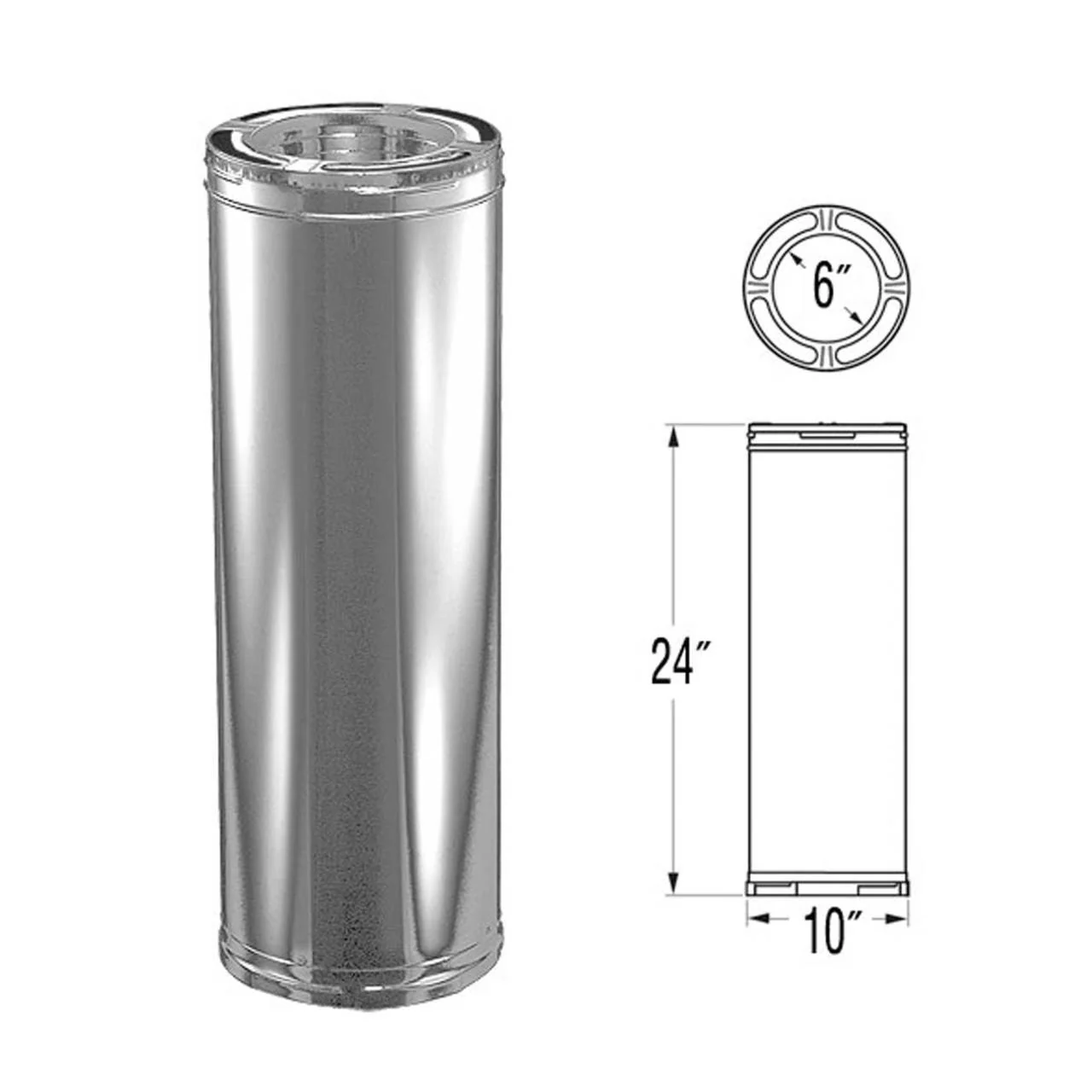 6" x 24" DuraPlus Stainless Steel Chimney Pipe - 6DP-24SS - Image 2