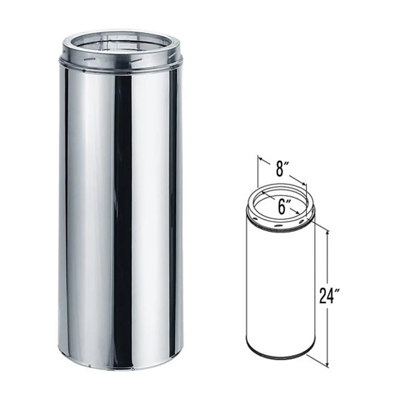 6" x 24" DuraTech Stainless Steel Chimney Pipe - 6DT-24SS - Image 2