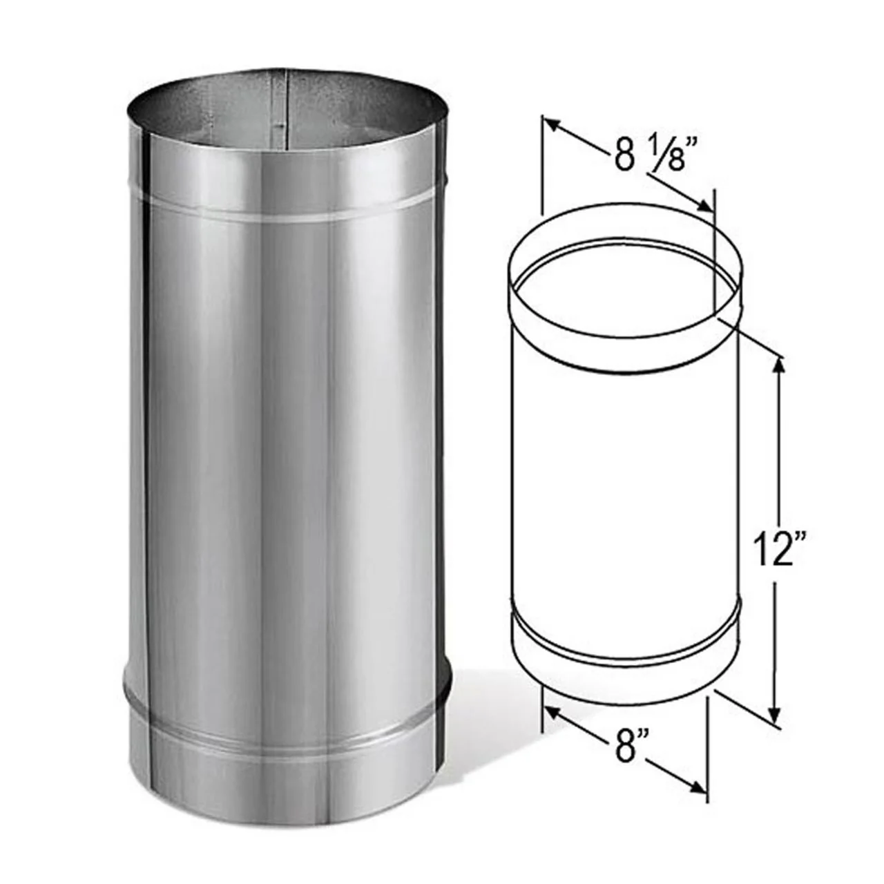 8" x 12" DuraBlack Stainless Steel Single-Wall Pipe - 8DBK-12SS - Image 2