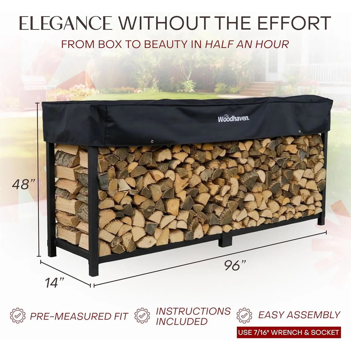96" Heavy-Duty Woodhaven Firewood Rack with Cover - Image 3