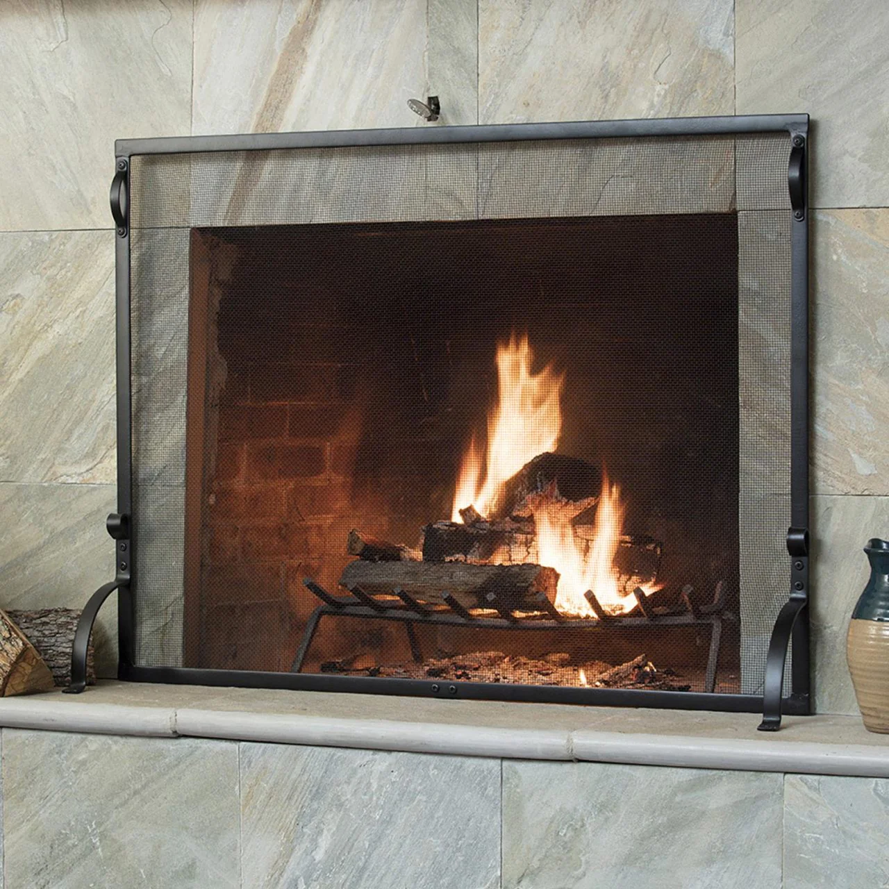 Large 50" Single Panel Black Wrought Iron Screen - Image 3