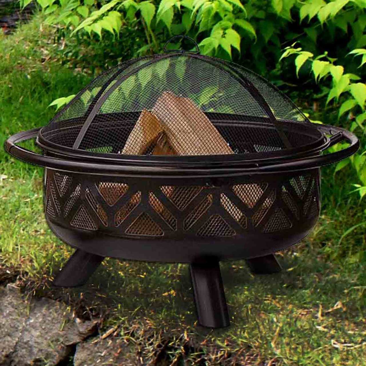 Oil Rubbed Bronze Firebowl with Geo Design - Image 3