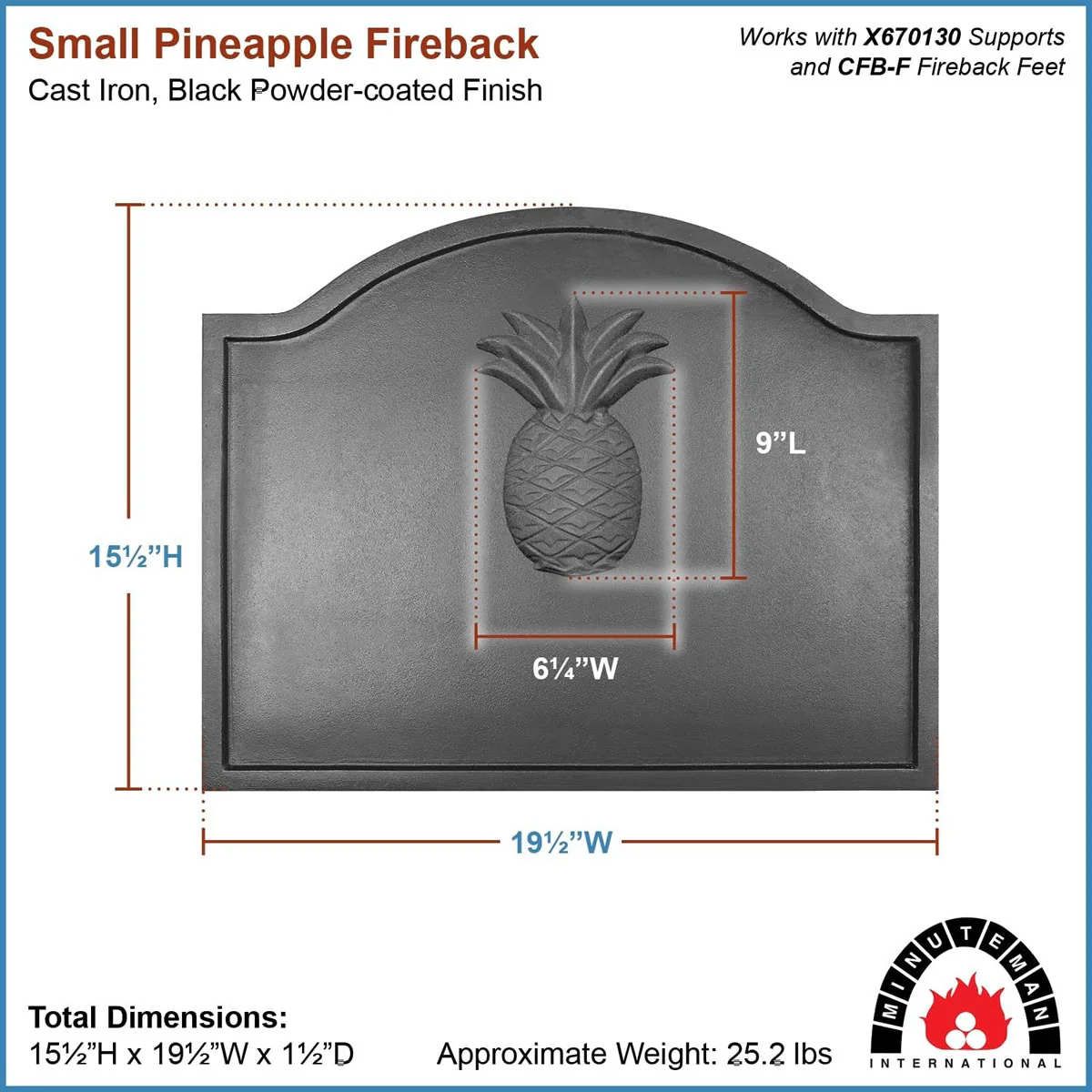 Pineapple Cast Iron Fireback - 19.5" W x 15.5" H - Image 5