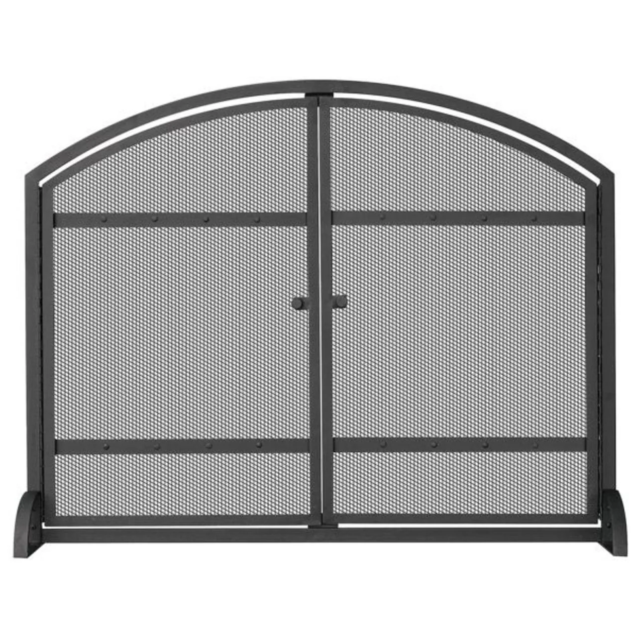 Single Panel Black Wrought Iron Arch Top Screen with Doors - LESS THAN PERFECT