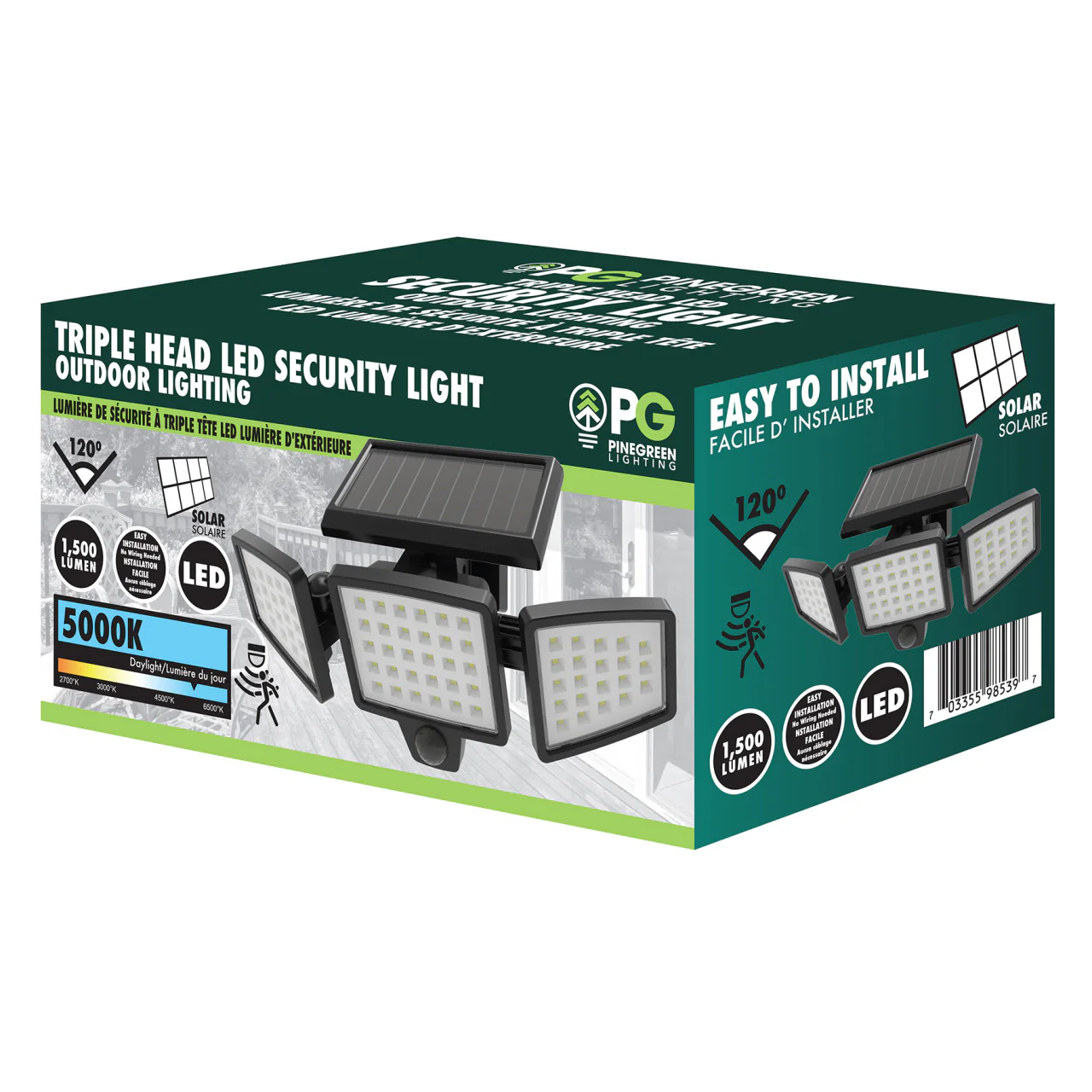 Solar LED 3-Head Security Light - 10W - 1500 Lumens - 5000K - Pinegreen Lighting - Image 2